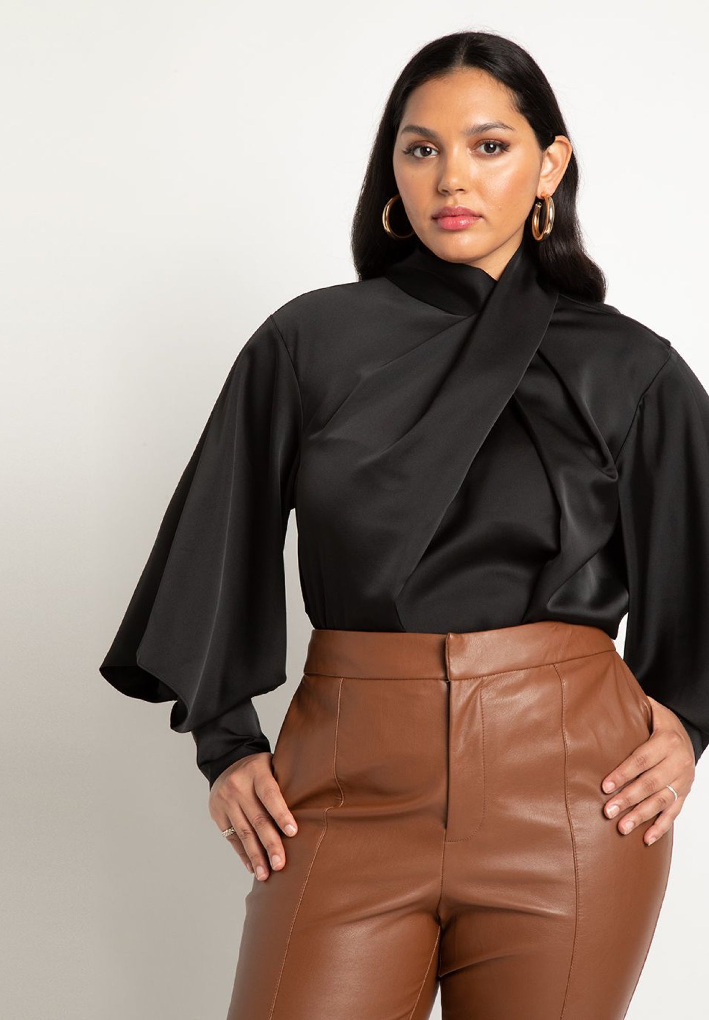 Draped Neck Satin Blouse image number 0