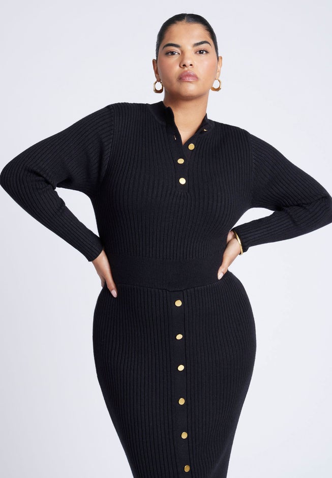 Mock Neck Rib Button Dress image number 1