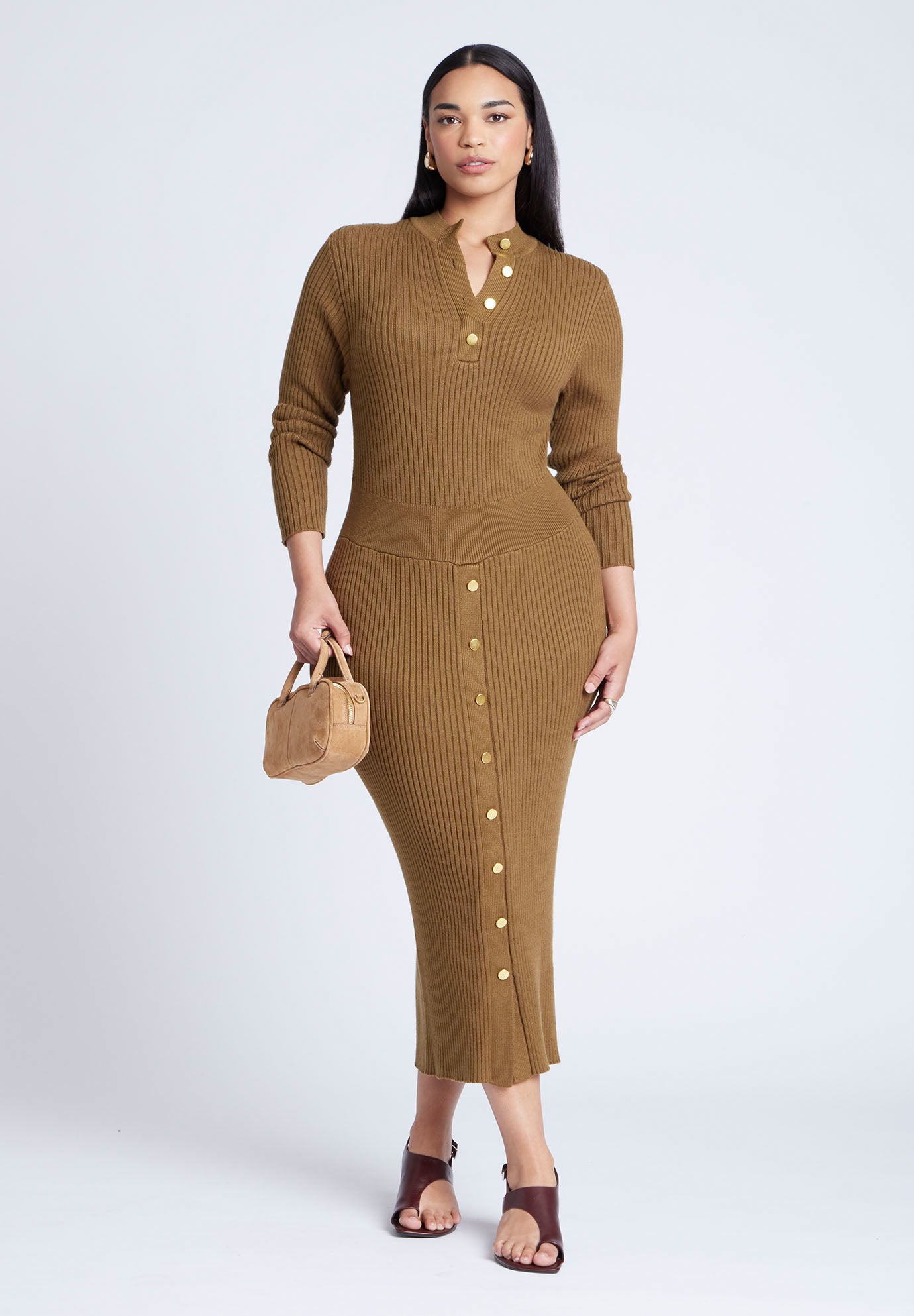 Mock Neck Rib Button Dress image number 0