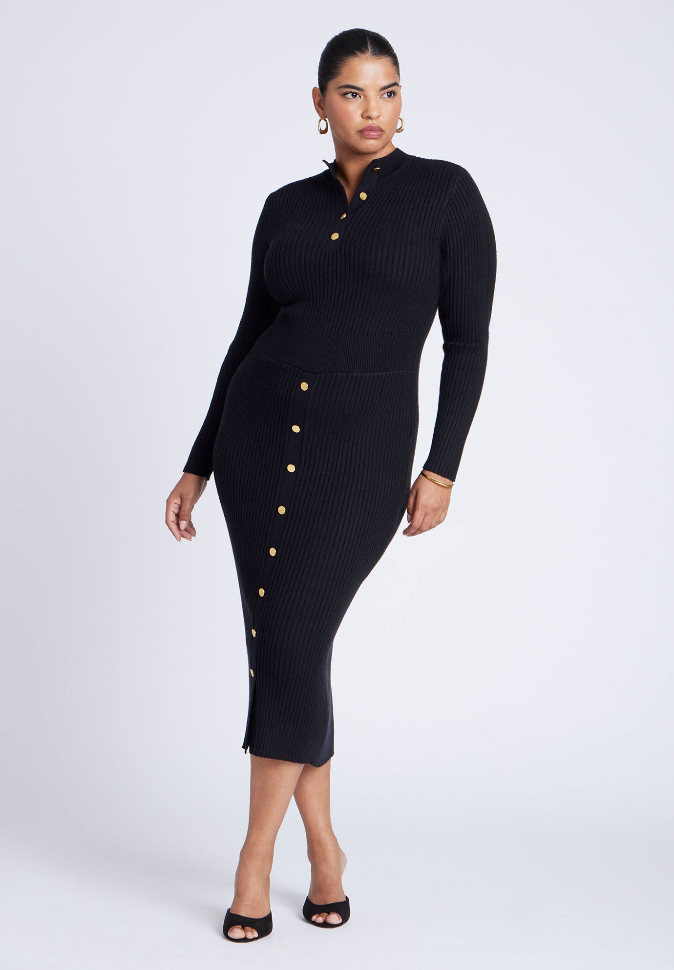 Mock Neck Rib Button Dress image number 0