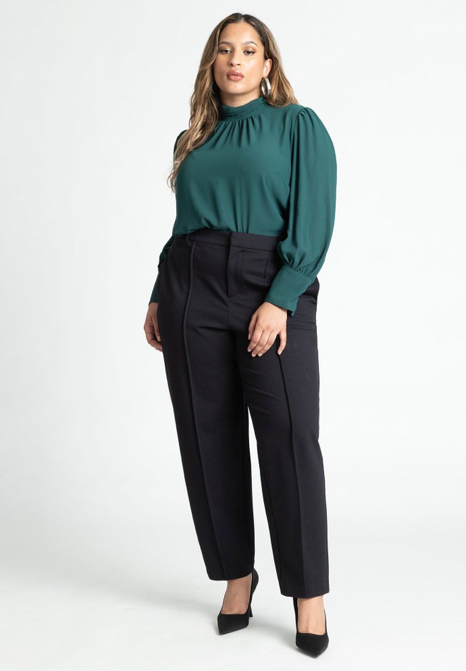 Shirred Mock Neck Blouse image number null