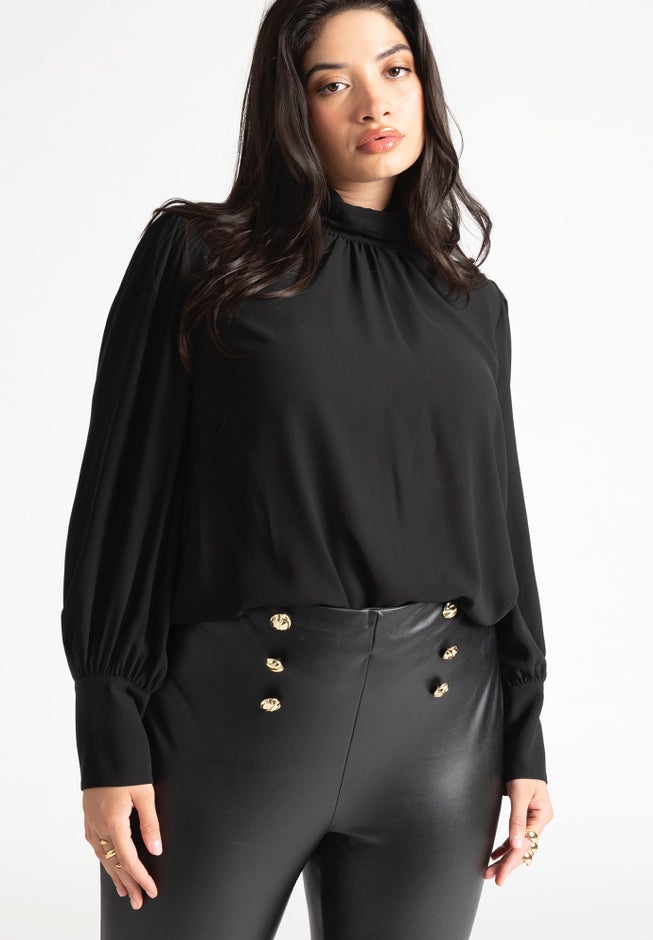 Shirred Mock Neck Blouse image number null