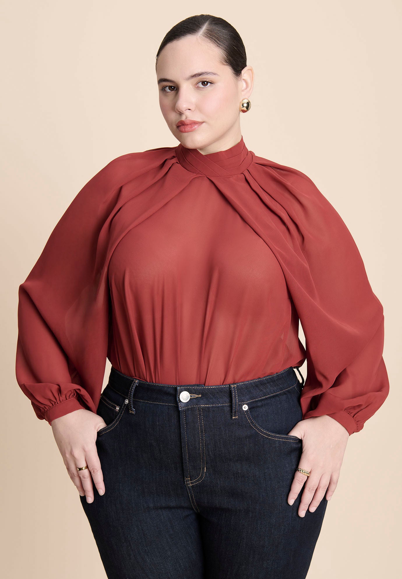 Draped Sleeve Chiffon Top image number 1