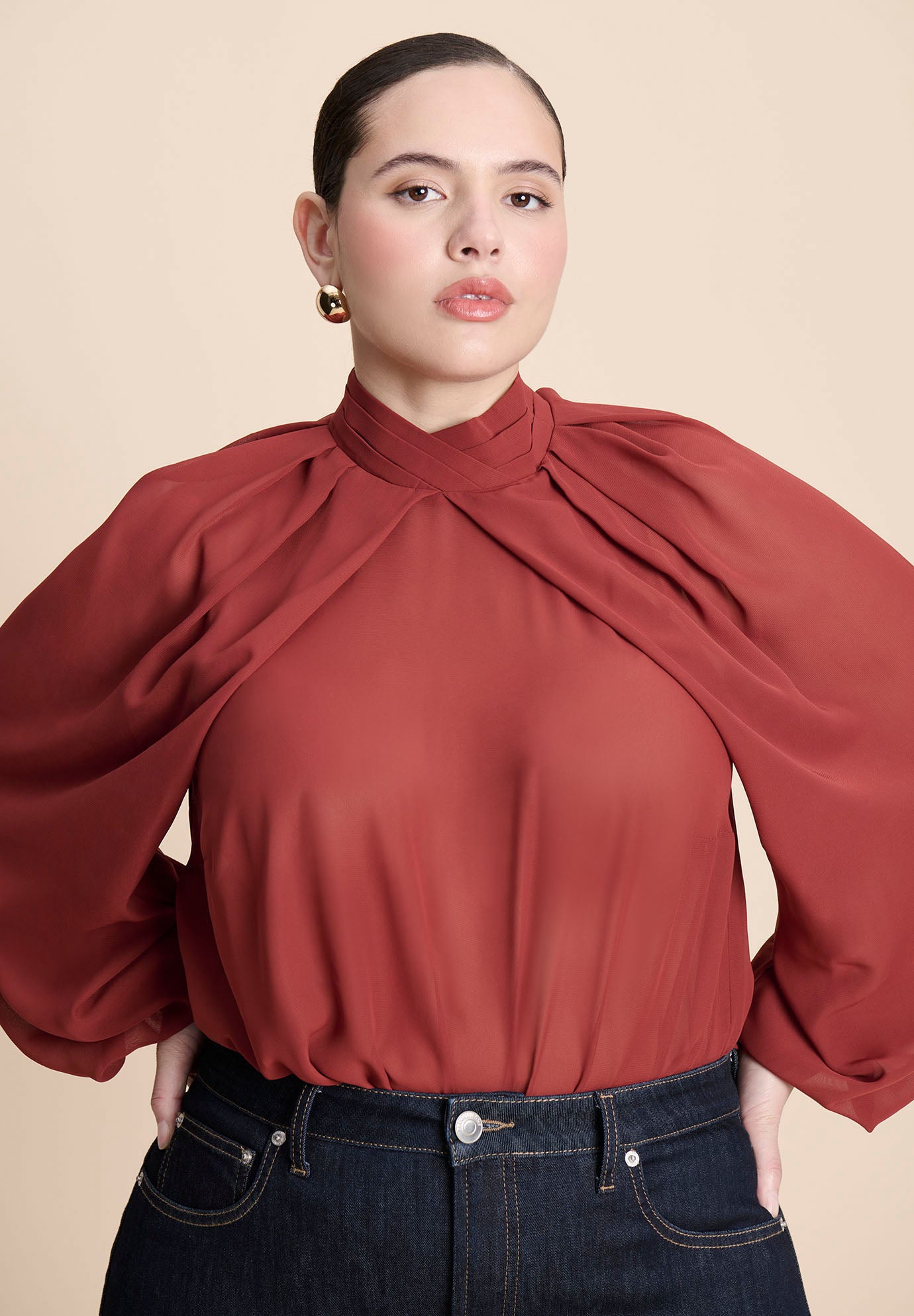 Draped Sleeve Chiffon Top image number 0