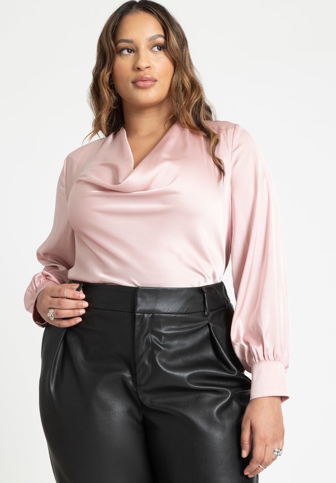 Draped Satin Cowl Neck Blouse image number 5