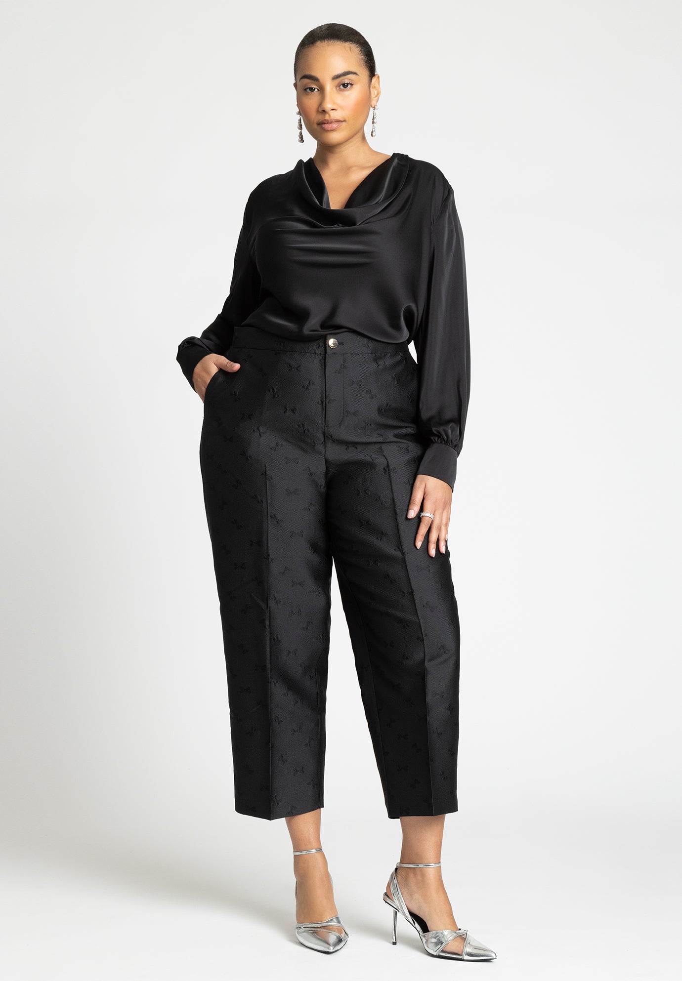 Draped Satin Cowl Neck Blouse image number 3