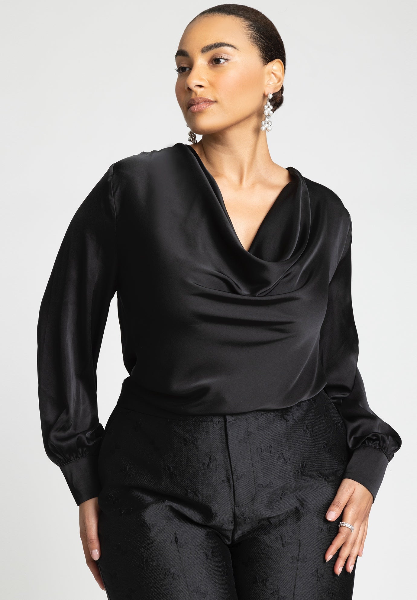 Draped Satin Cowl Neck Blouse image number 0