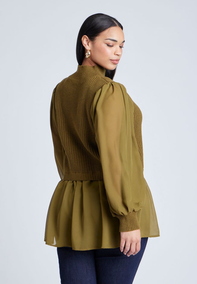Twofer Sweater With Chiffon image number 1