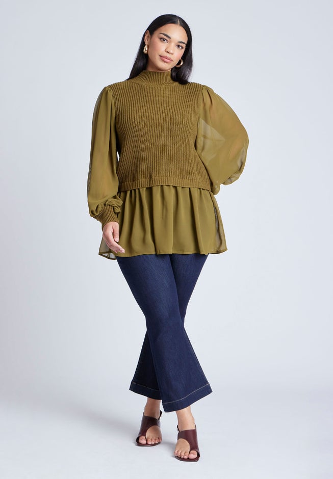 Twofer Sweater With Chiffon image number 2