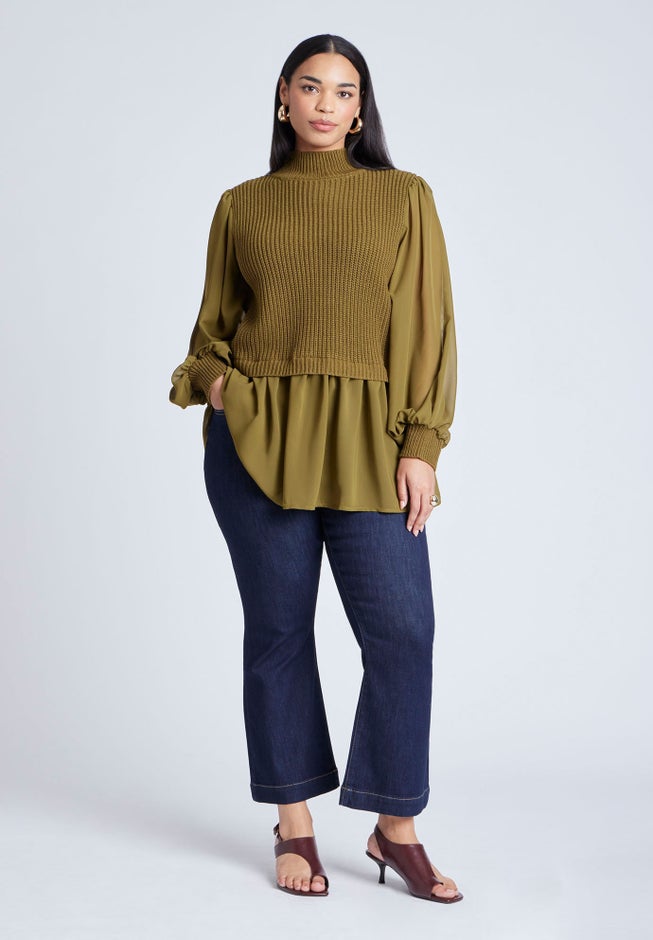 Twofer Sweater With Chiffon image number 3