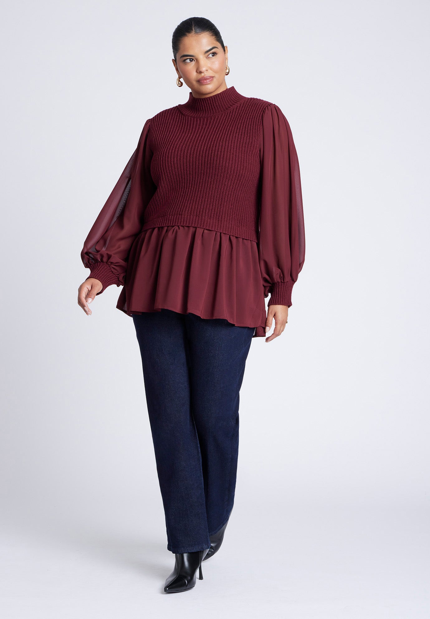 Twofer Sweater With Chiffon image number 2