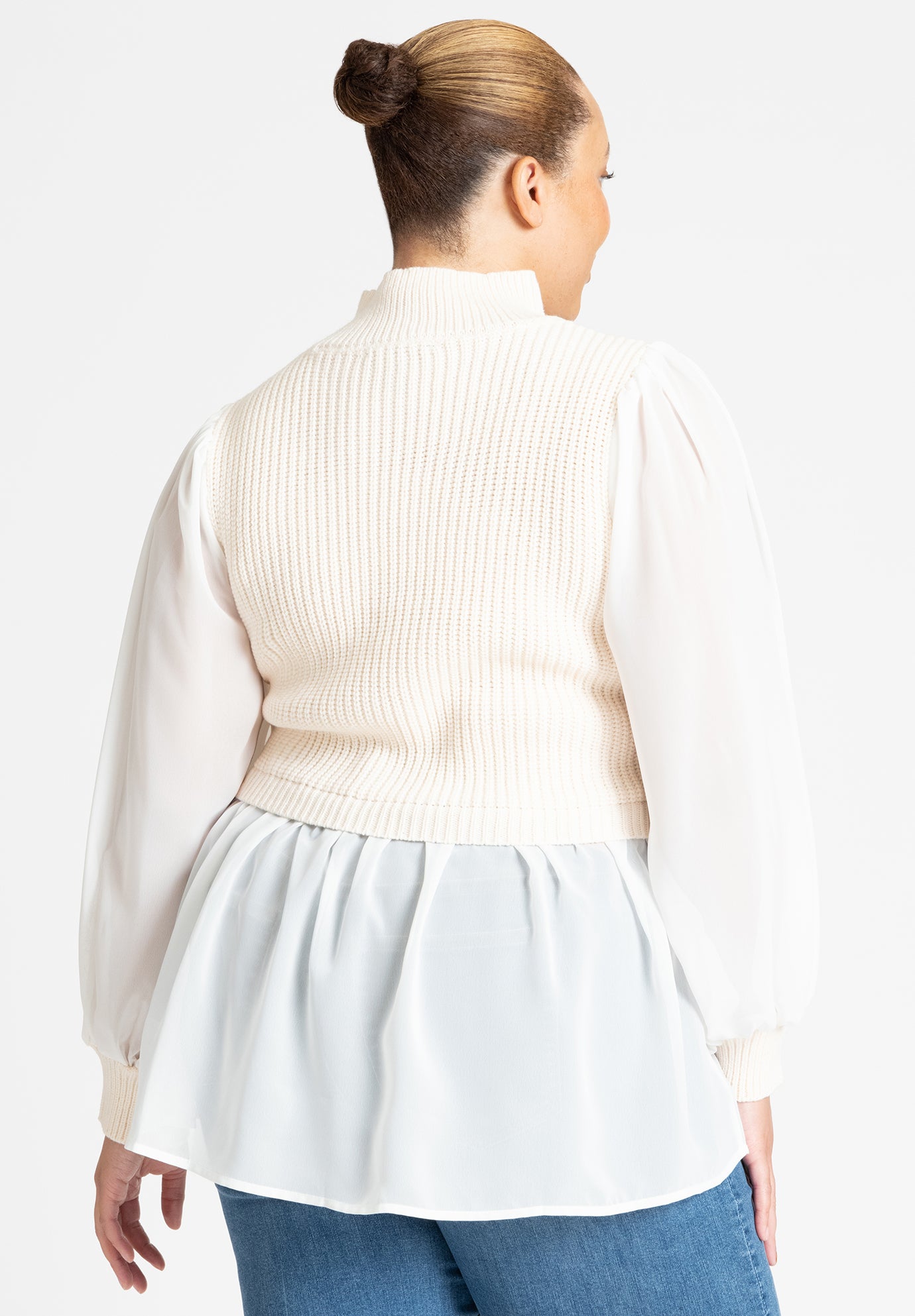 Twofer Sweater With Chiffon image number 2