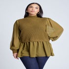 Twofer Sweater With Chiffon image number null