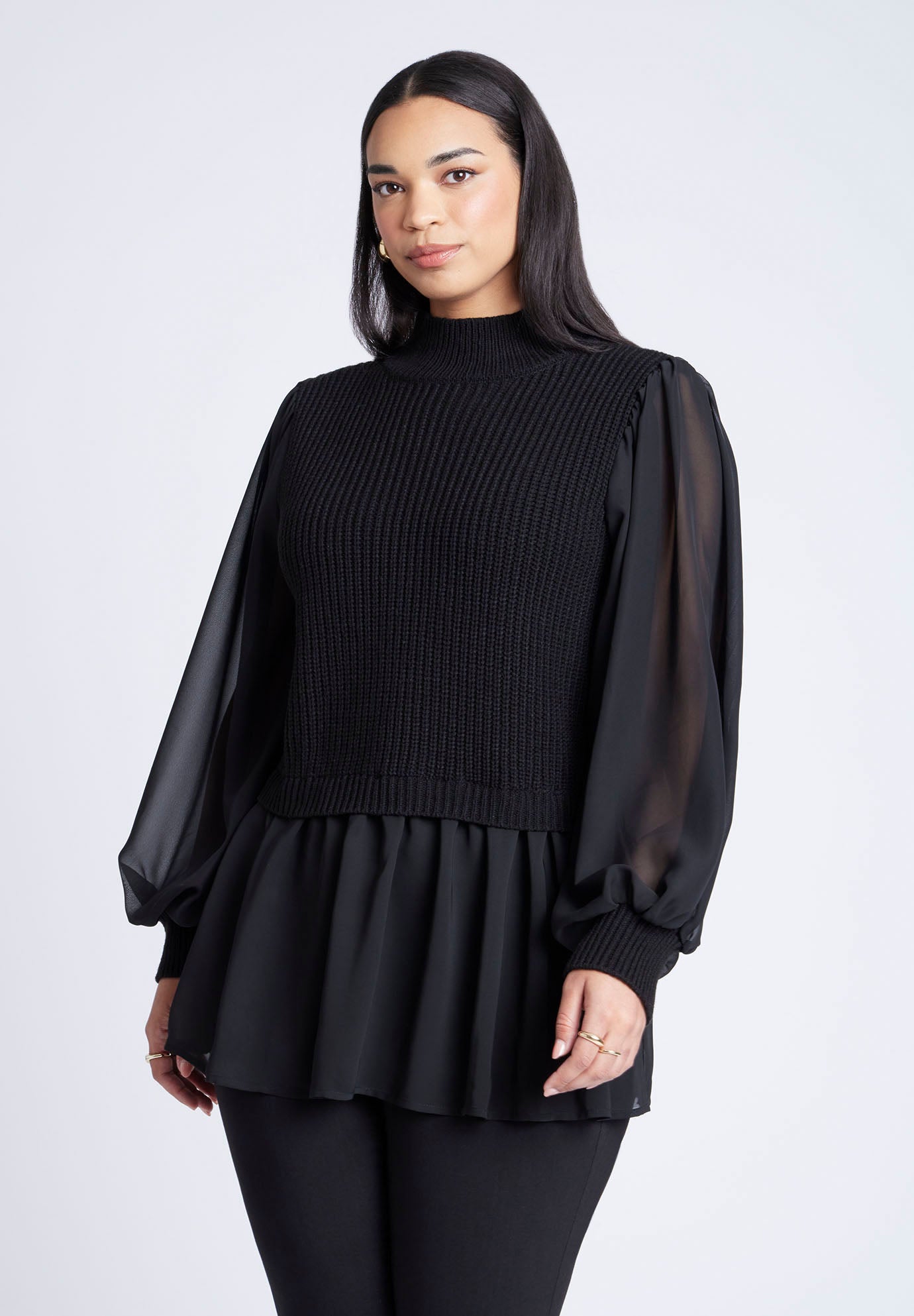 Twofer Sweater With Chiffon image number 0