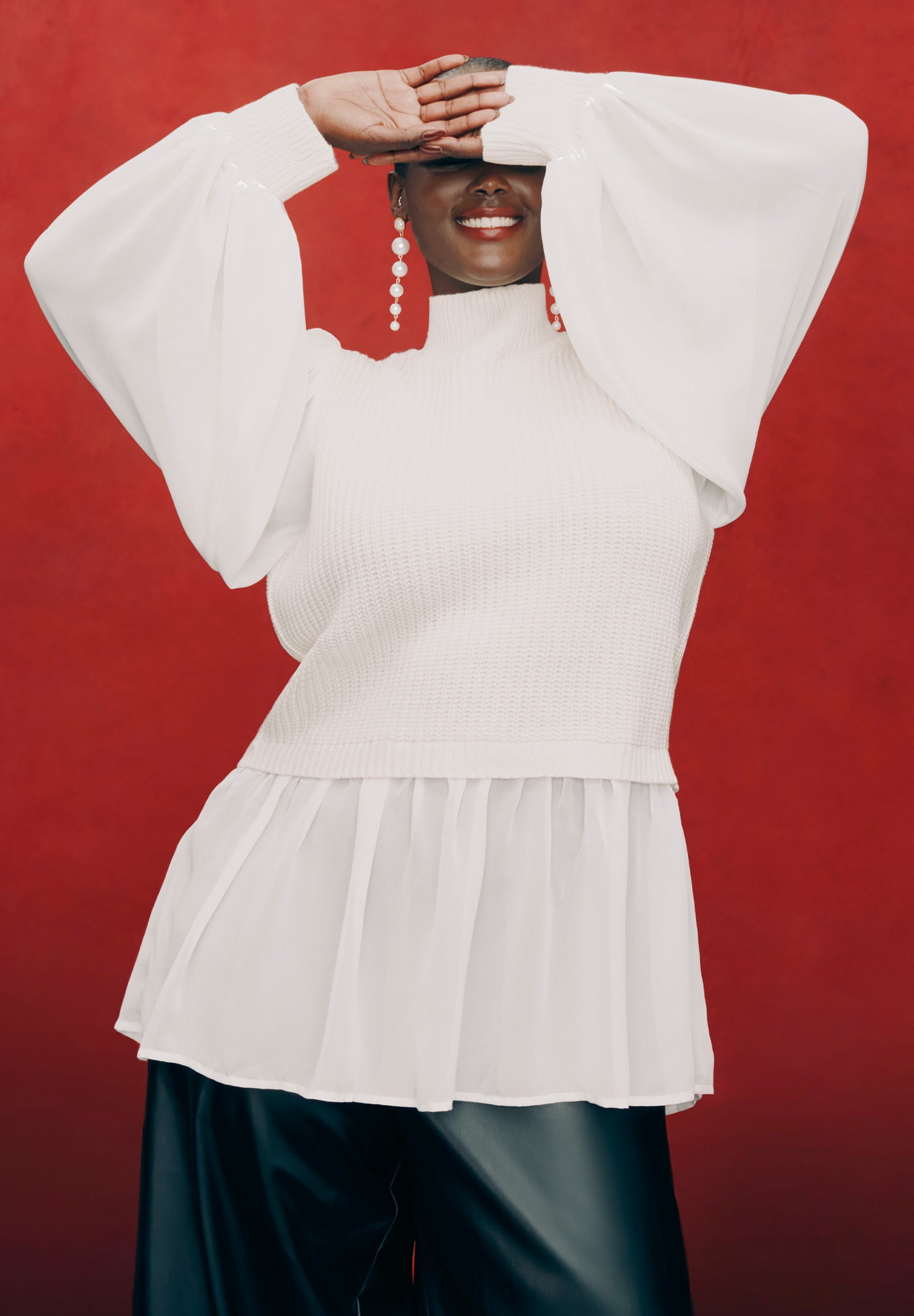 Twofer Sweater With Chiffon image number 0