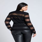 Sheer Stripe Sweater With Shoulder Pad image number null