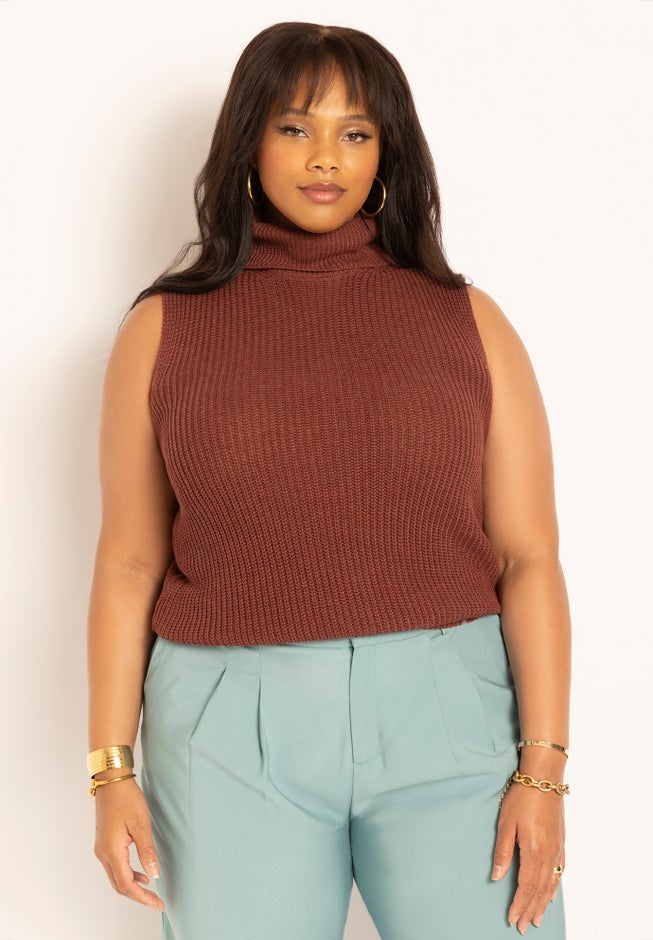 Chunky Sleeveless Turtleneck Sweater image number null