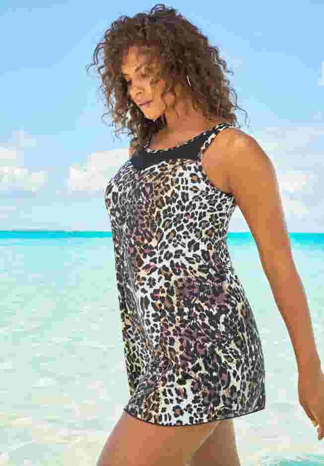 Mesh-Trim Swim Dress image number 2