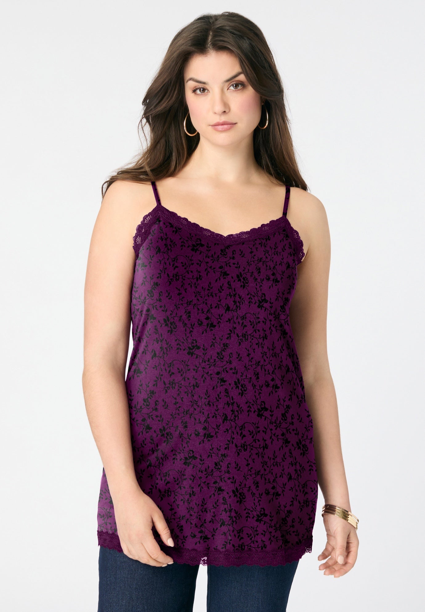 Lace Trim Knit Cami with Adjustable Straps image number 0