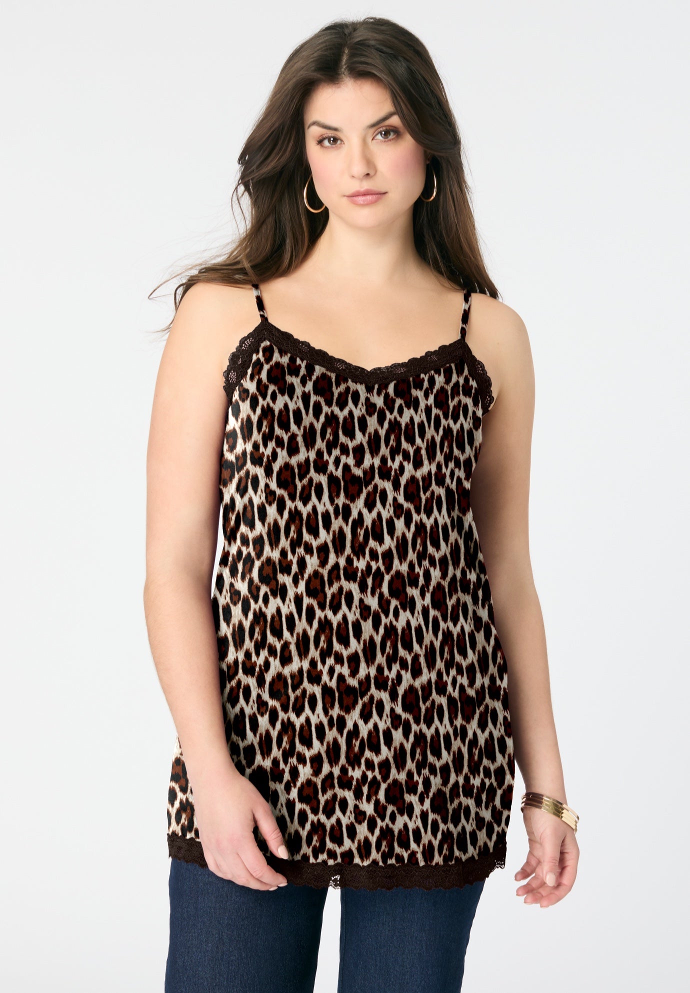 Lace Trim Knit Cami with Adjustable Straps image number 0