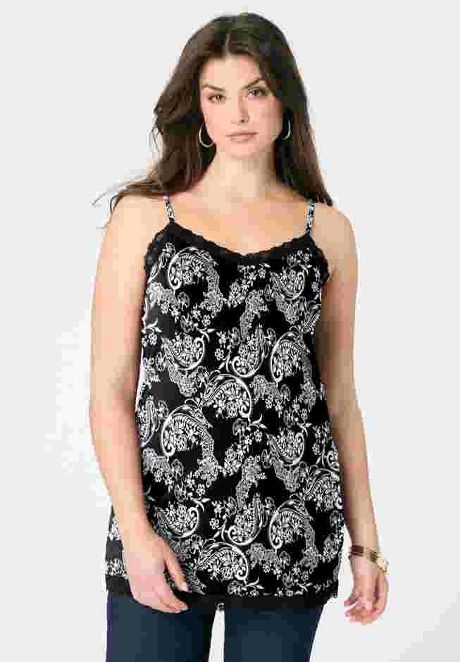 Lace Trim Knit Cami with Adjustable Straps image number 0