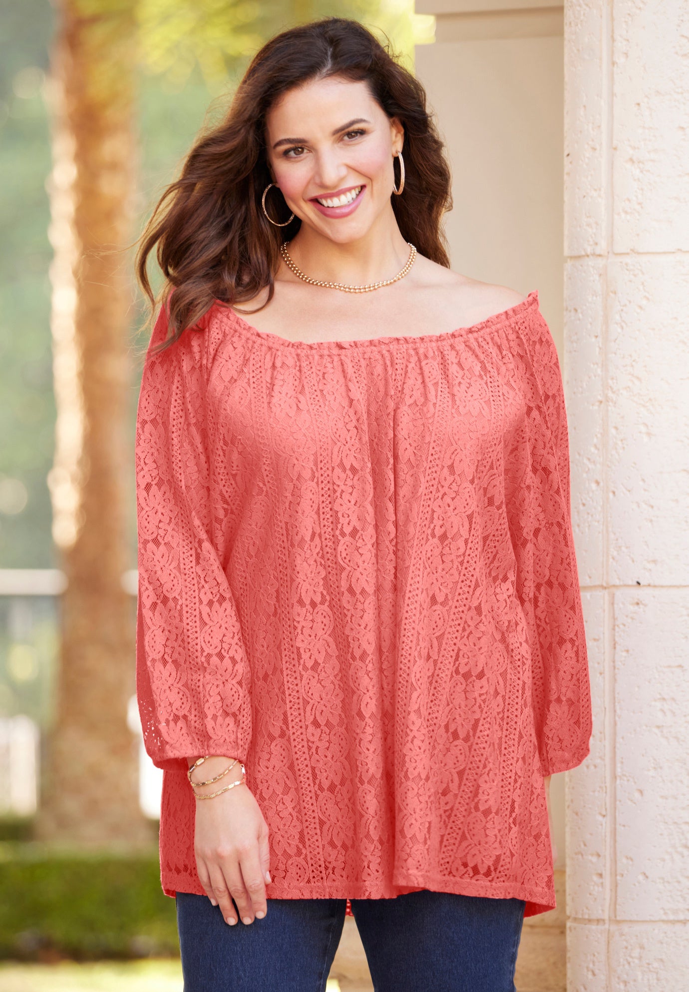 Stretch Lace Peasant Blouse image number 3