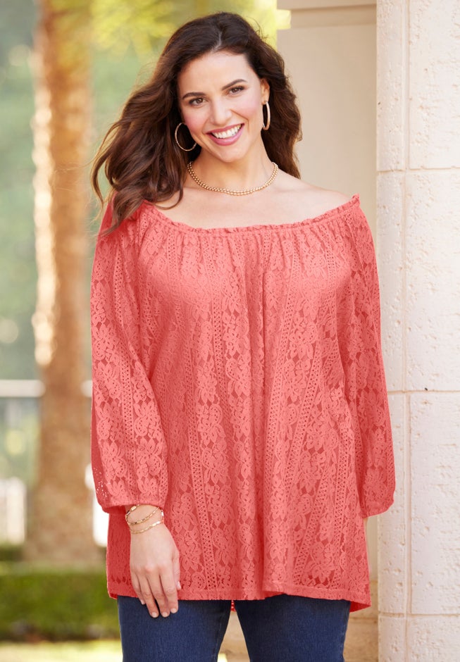 Stretch Lace Peasant Blouse image number 3