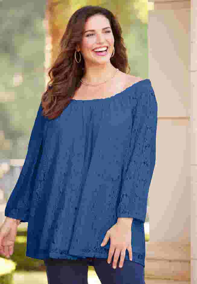 Stretch Lace Peasant Blouse image number 0