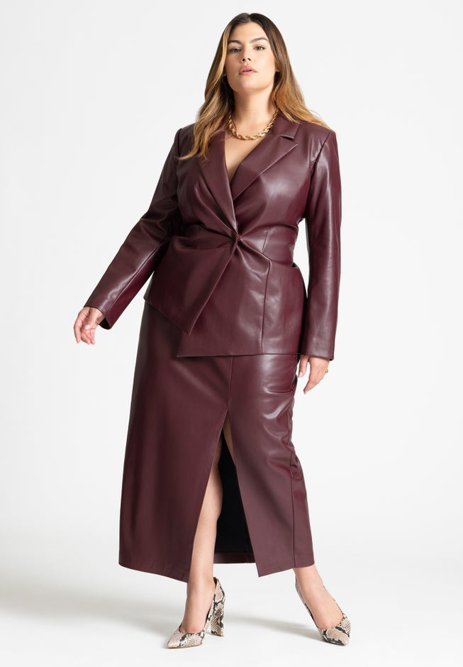 Faux Leather Column Skirt With Slit image number null