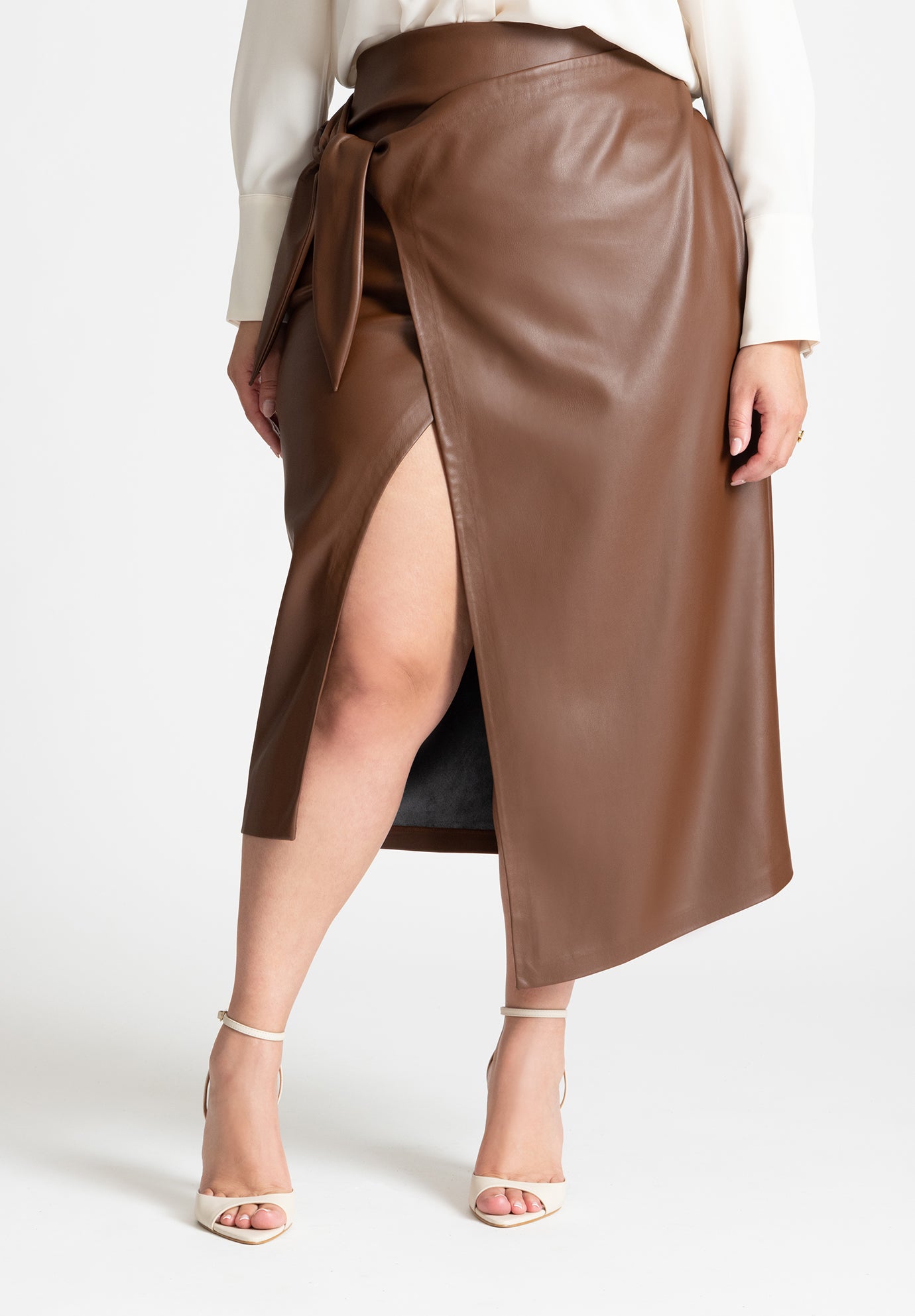 Wrap Front Faux Leather Midi Skirt image number 1