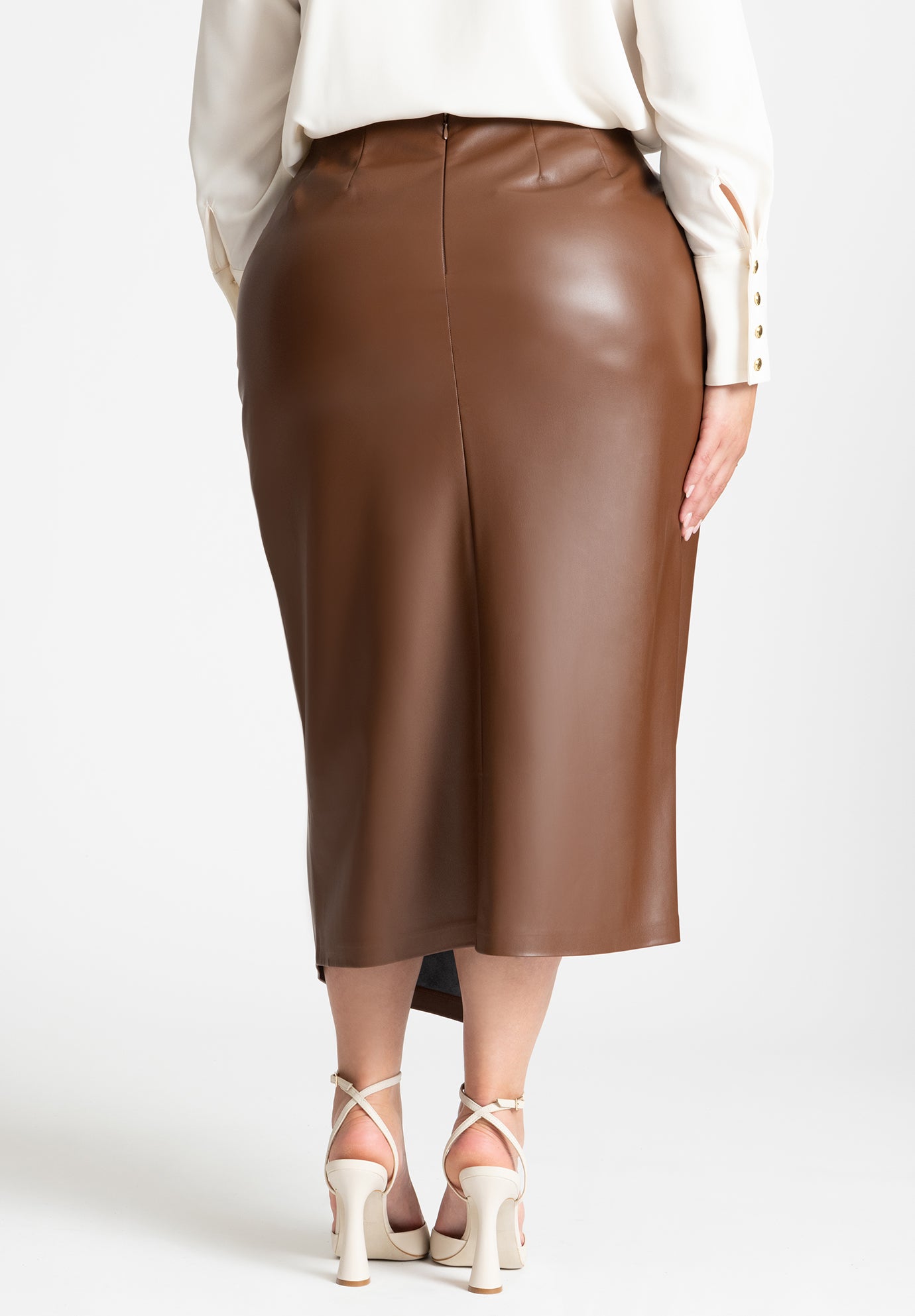 Wrap Front Faux Leather Midi Skirt image number 2