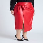 Wrap Front Faux Leather Midi Skirt image number null