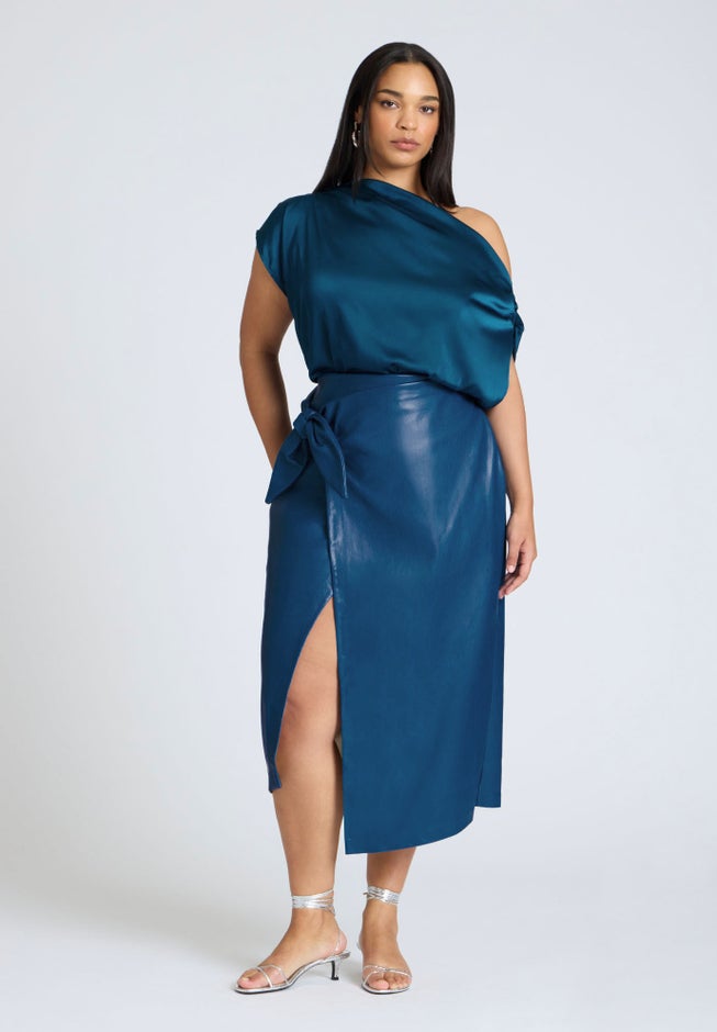Wrap Front Faux Leather Midi Skirt image number 0