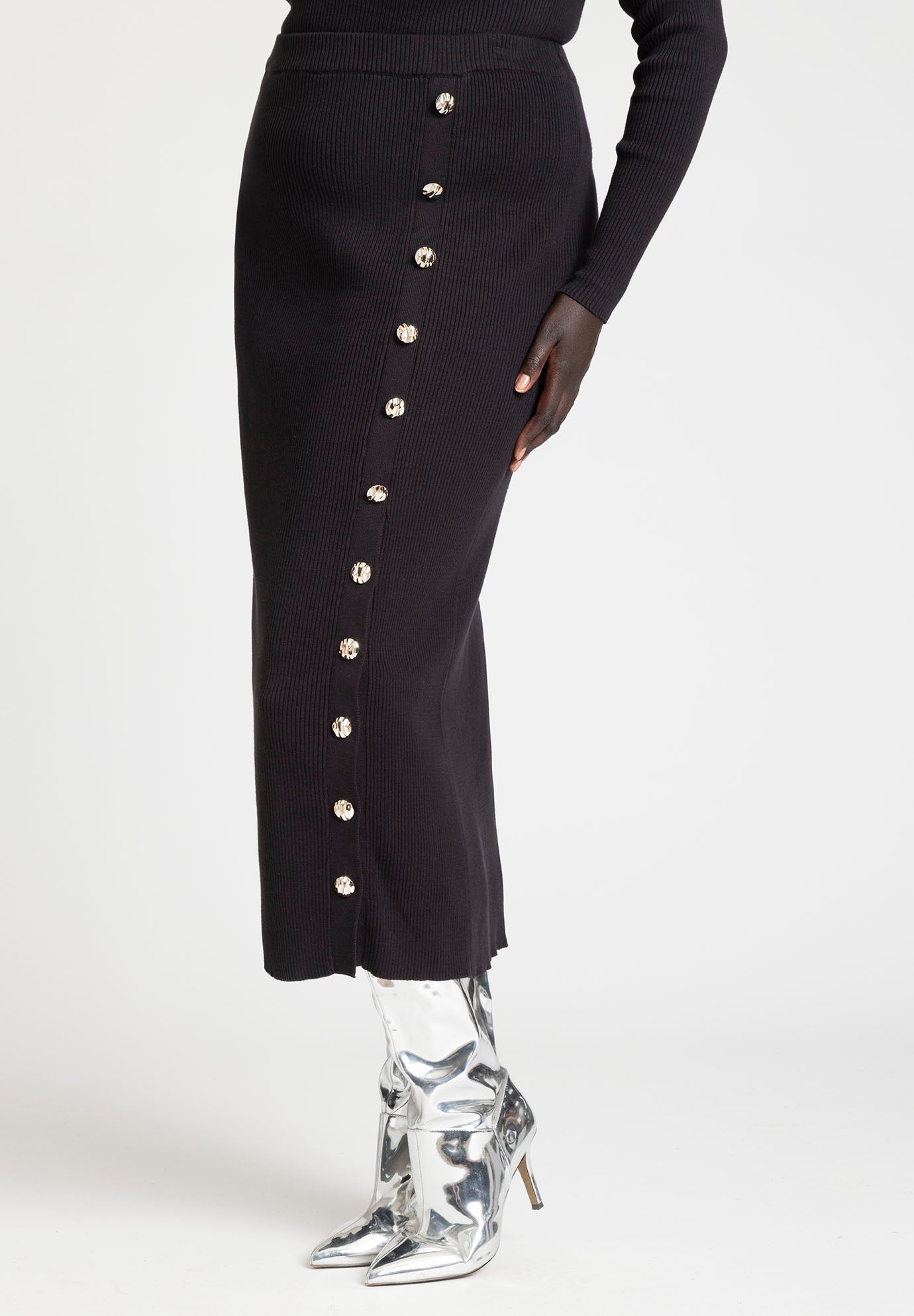 Maxi Sweater Skirt With Button Down Placket image number 3