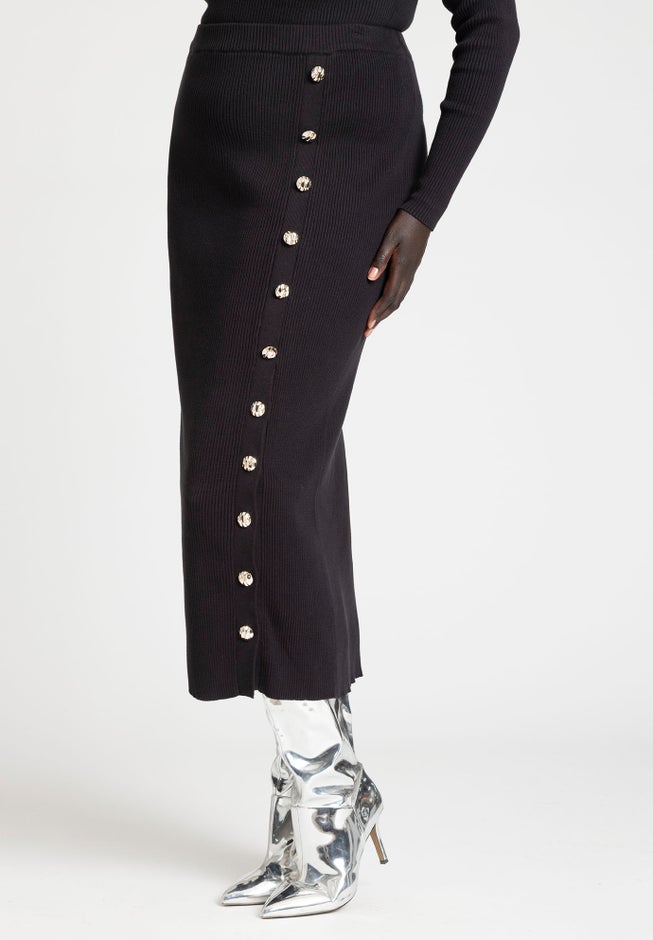 Maxi Sweater Skirt With Button Down Placket image number 3