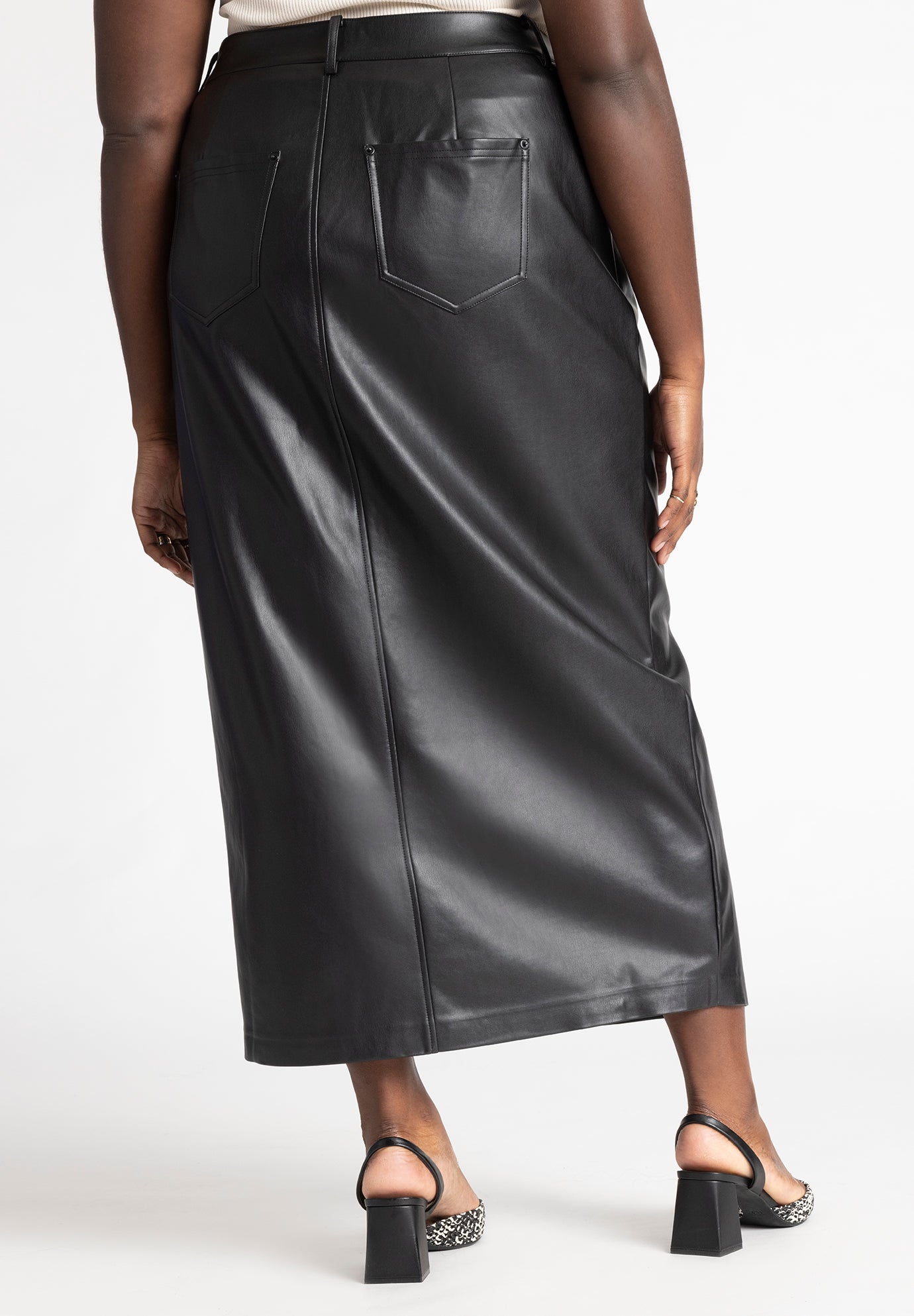 Faux Leather Column Skirt With Slit image number 1