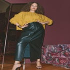 Faux Leather Column Skirt With Slit image number null
