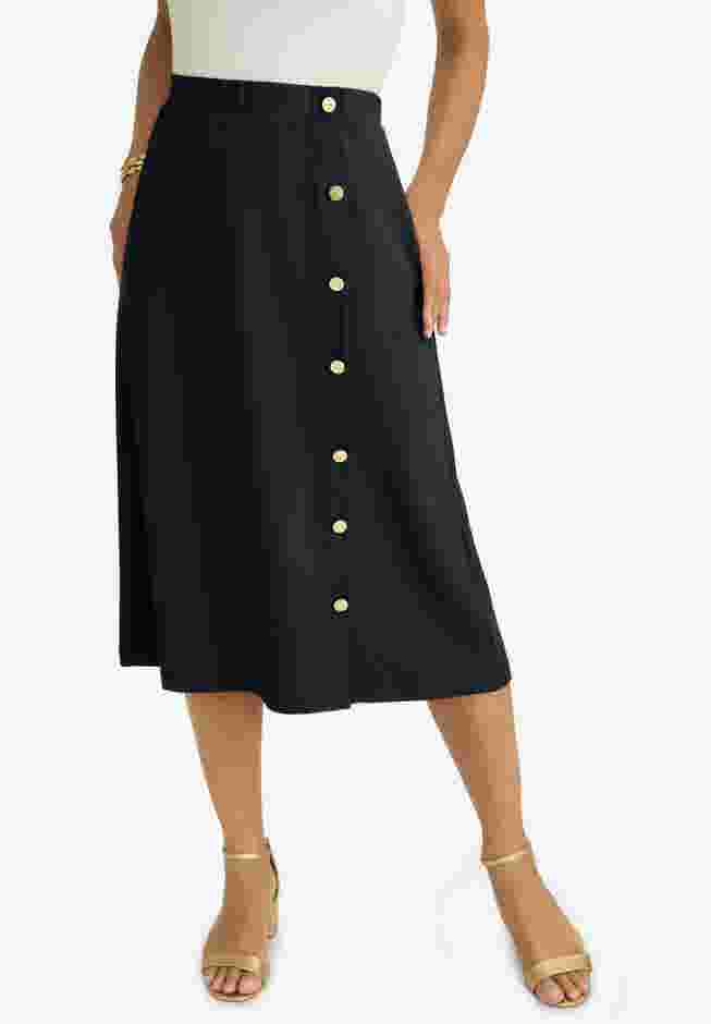 Knit Crepe Side Button Midi Skirt image number 0