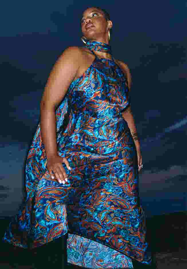 Barkwood x ELOQUII Scarf Maxi Dress With Embellishments image number 3