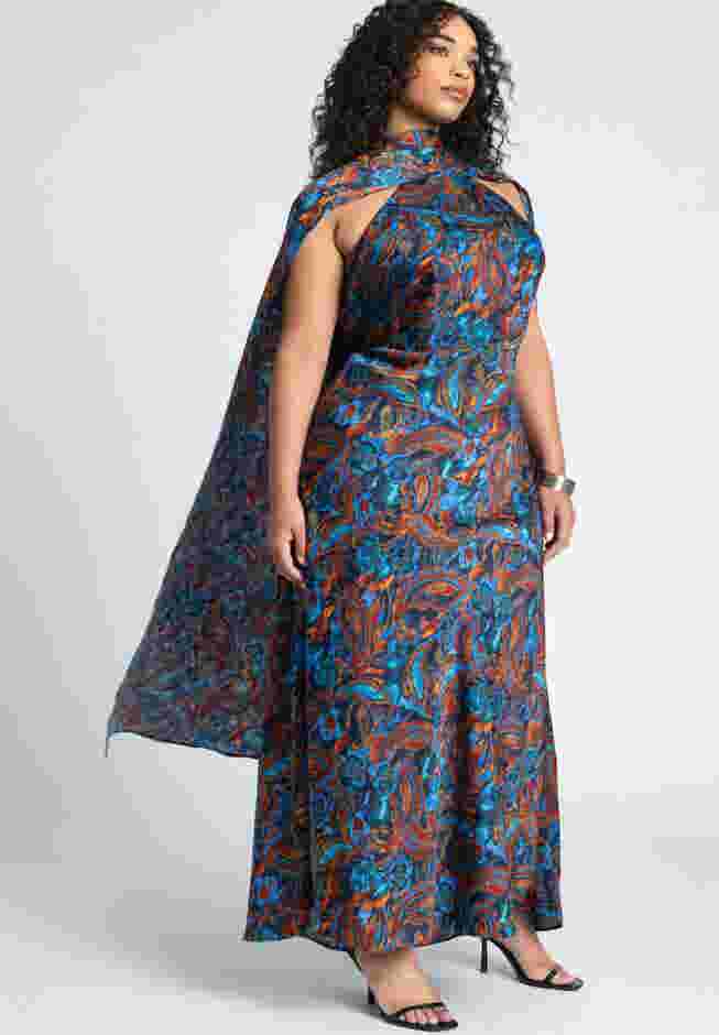 Barkwood x ELOQUII Scarf Maxi Dress With Embellishments image number 0