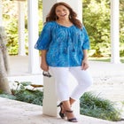 Sequin Trim Gauze Peasant Blouse image number null