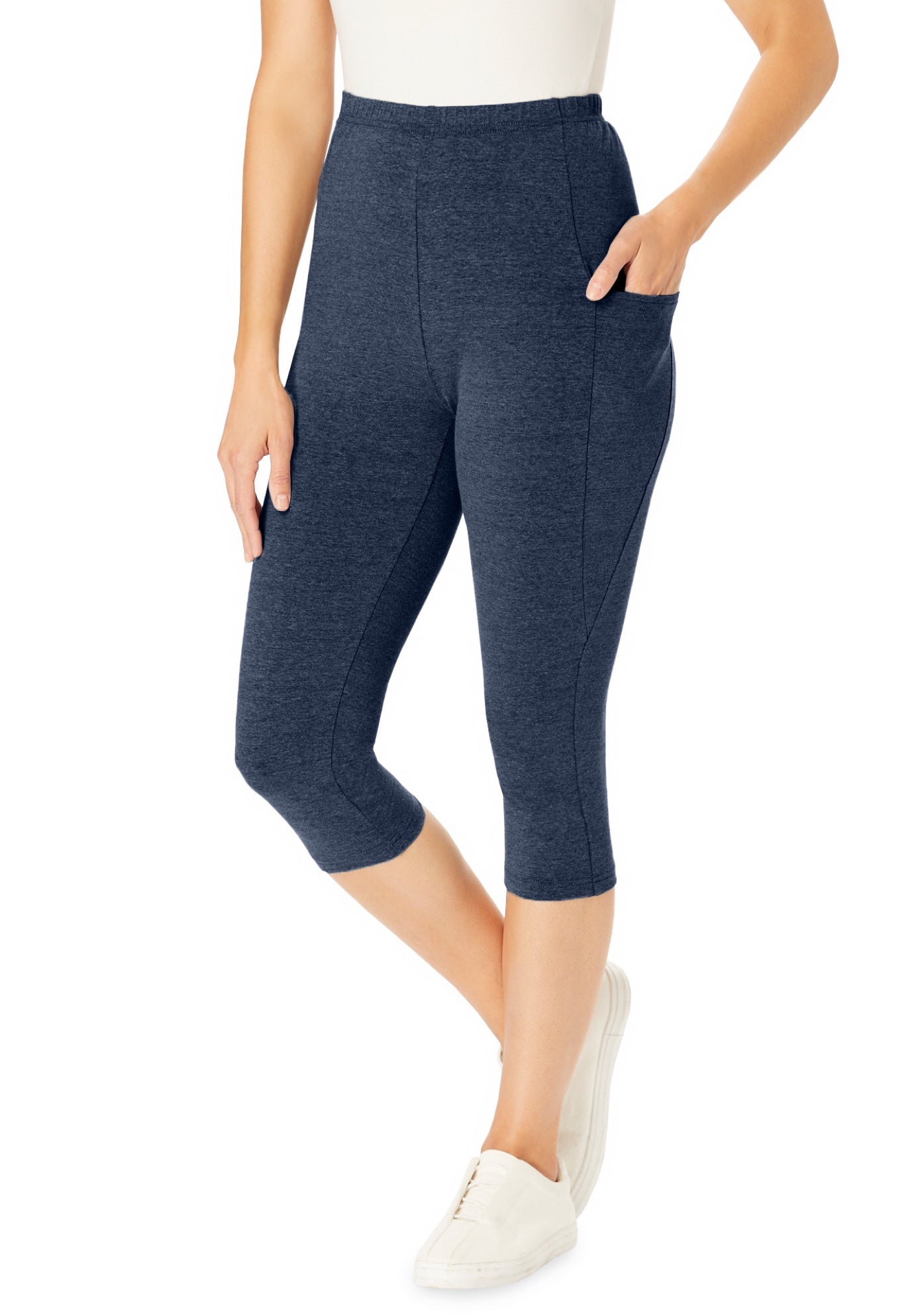 Stretch-Cotton Knit Pull-On Pocket Capri Leggings image number 0