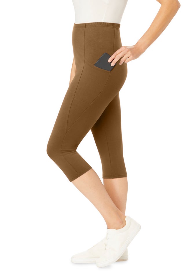 Stretch-Cotton Knit Pull-On Pocket Capri Leggings image number 2