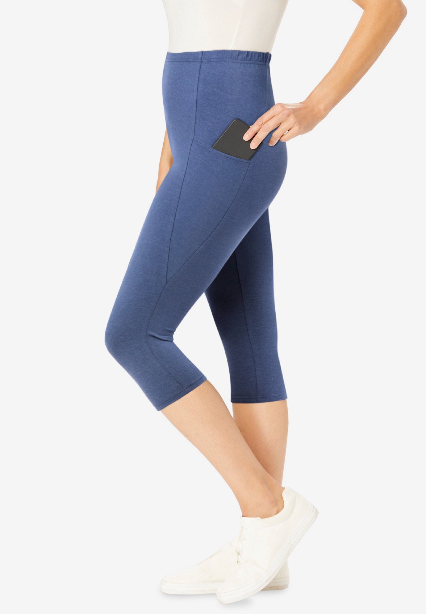 Stretch-Cotton Knit Pull-On Pocket Capri Leggings image number 2