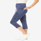 Stretch-Cotton Knit Pull-On Pocket Capri Leggings image number null
