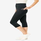 Stretch-Cotton Knit Pull-On Pocket Capri Leggings image number null