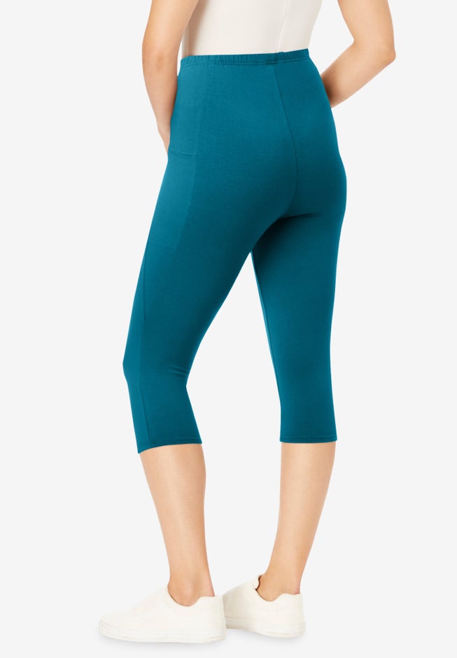 Stretch-Cotton Knit Pull-On Pocket Capri Leggings image number 1