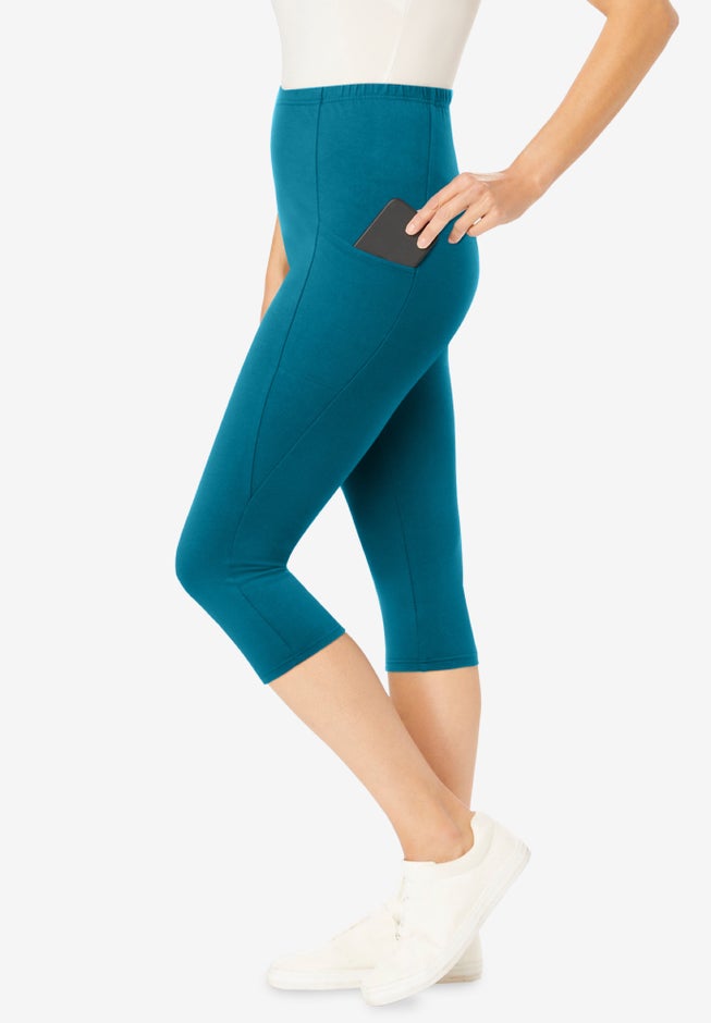 Stretch-Cotton Knit Pull-On Pocket Capri Leggings image number 2