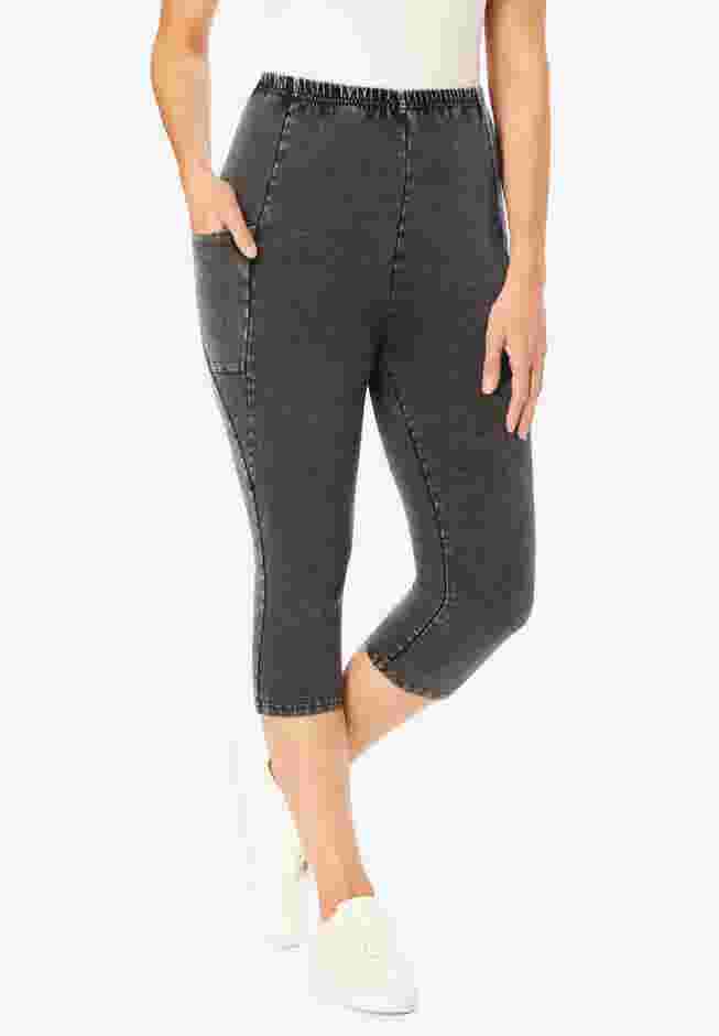 Stretch Cotton Pocket Capri Legging image number 0