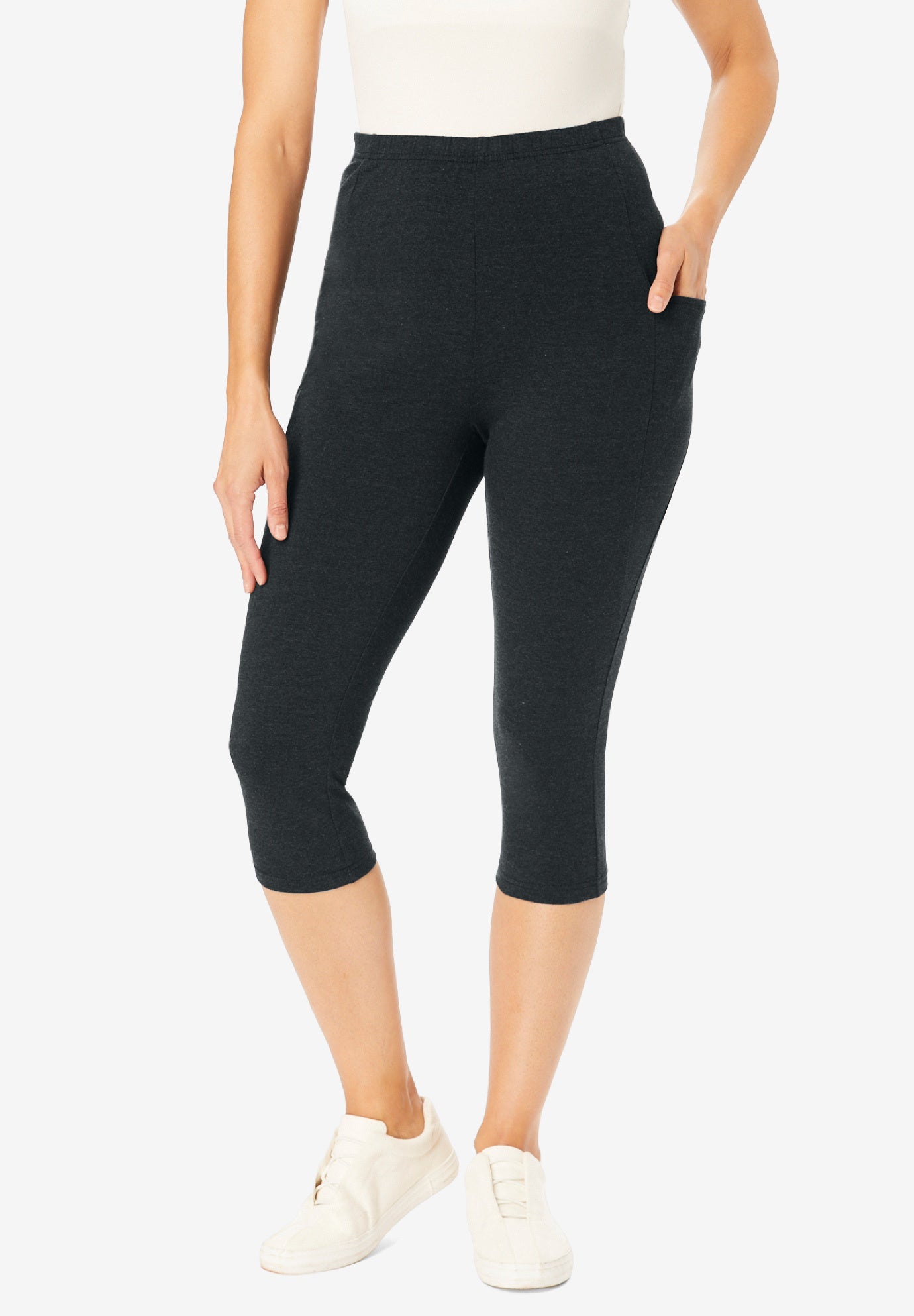 Stretch-Cotton Knit Pull-On Pocket Capri Leggings image number 0